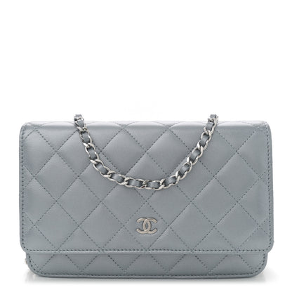Chanel Metallic Lambskin Quilted Wallet On Chain WOC Silver 1 of 10