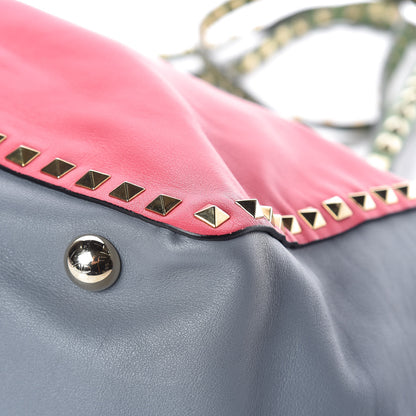 Valentino Garavani Vitello Colorblock Medium Rockstud Tote Deep Rose Clover Grey Scarlet 13 of 16