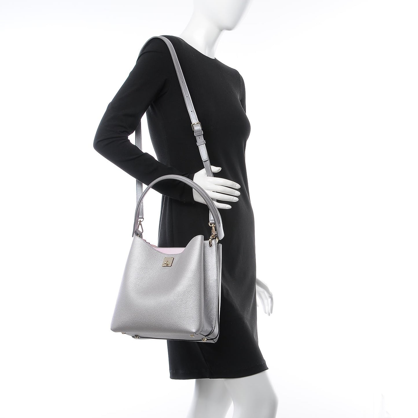 Metallic Grained Calfskin Medium Milla Hobo Silver