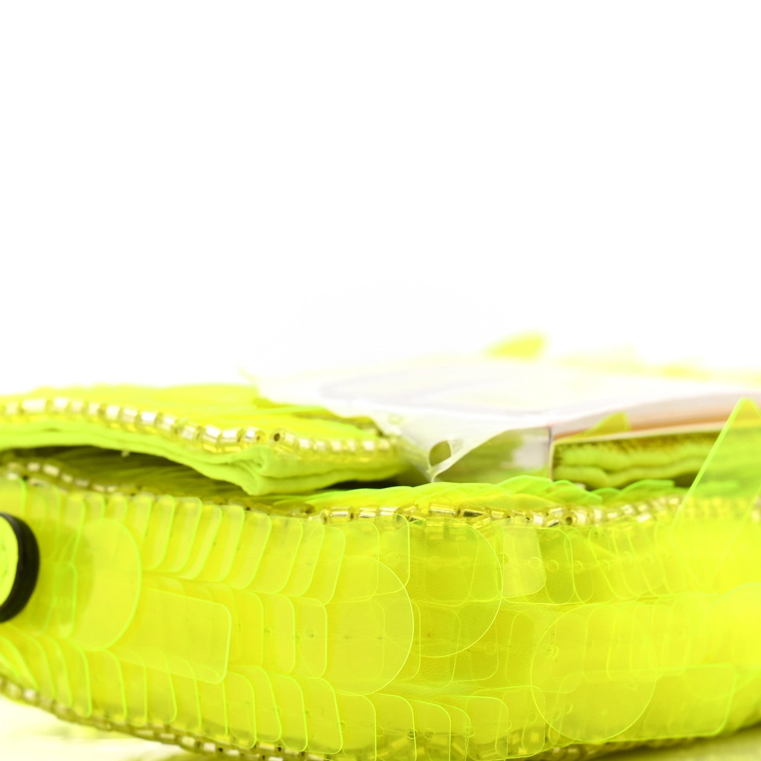 Fendi Transparent Paillettes Vitello King Nano Maxi Buckle Baguette Charm Yellow Fluo 9 of 11