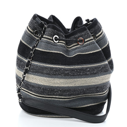 Chanel Striped Canvas Deauville Drawstring Bag Grey Black 3 of 11