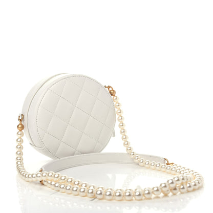 Chanel Calfskin Quilted About Pearls Round Clutch With Chain White 3 of 10
