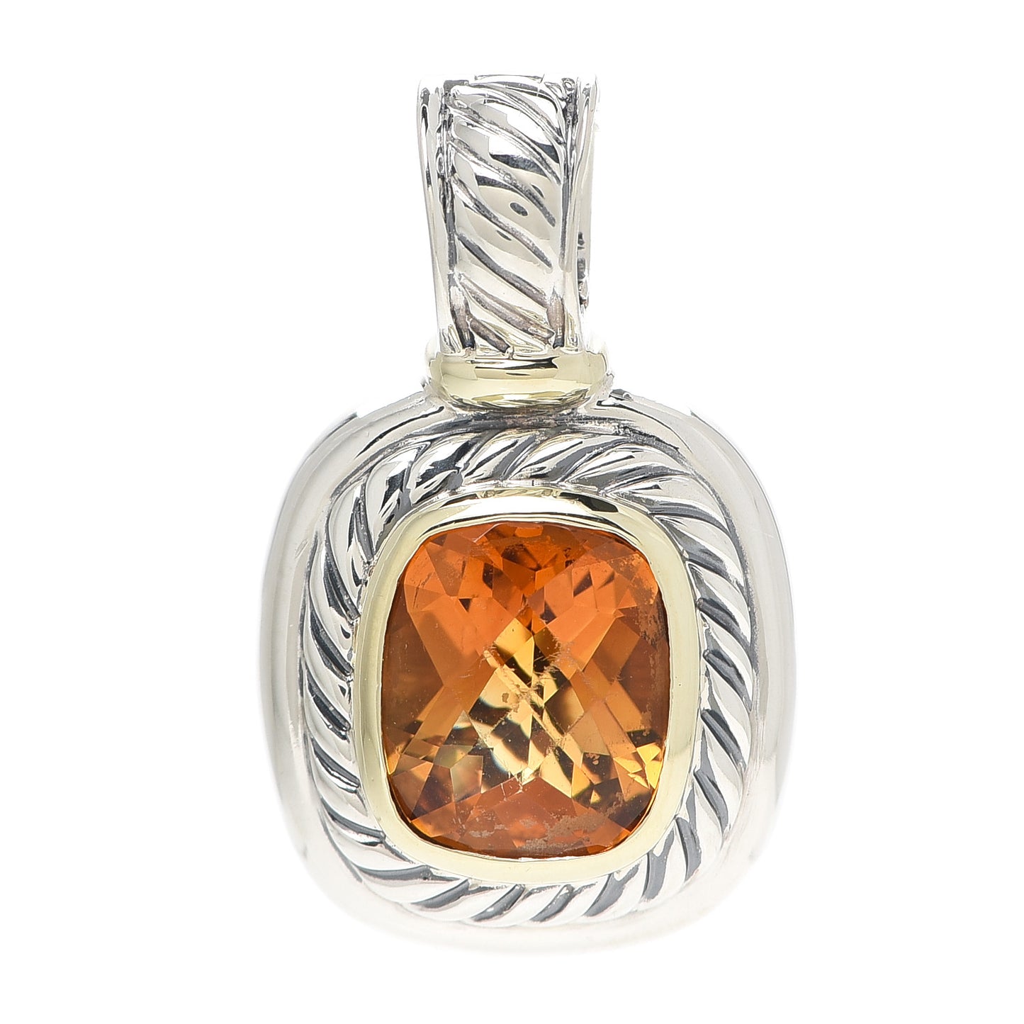 Sterling Silver 14K Yellow Gold Citrine 12mm Albion Enhancer Pendant
