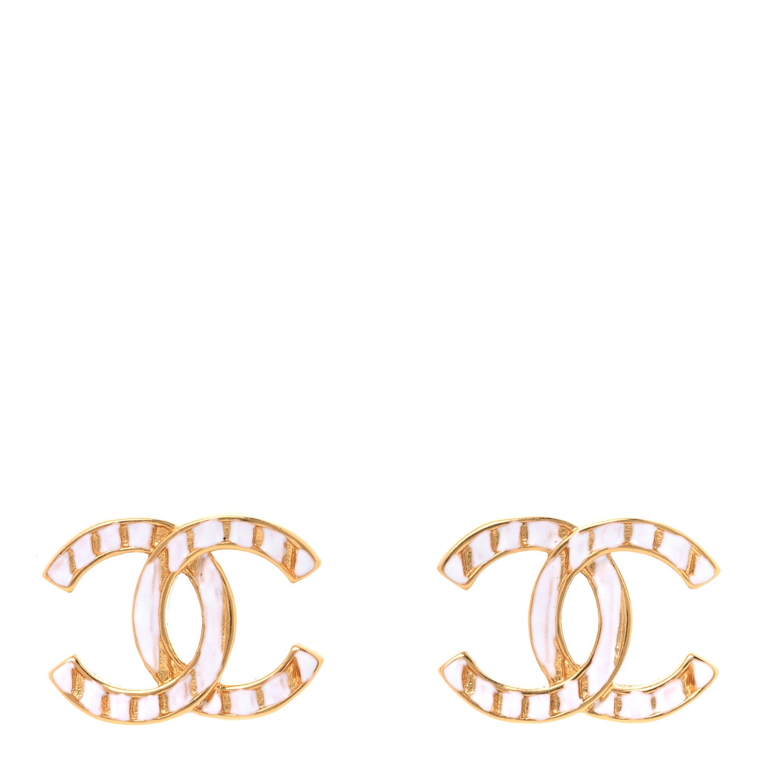 Chanel Metal CC Earrings Gold White 1 of 5