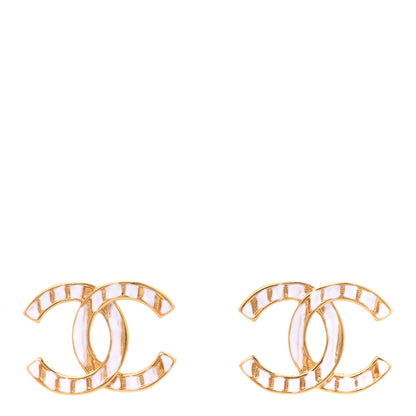 Chanel Metal CC Earrings Gold White 1 of 5