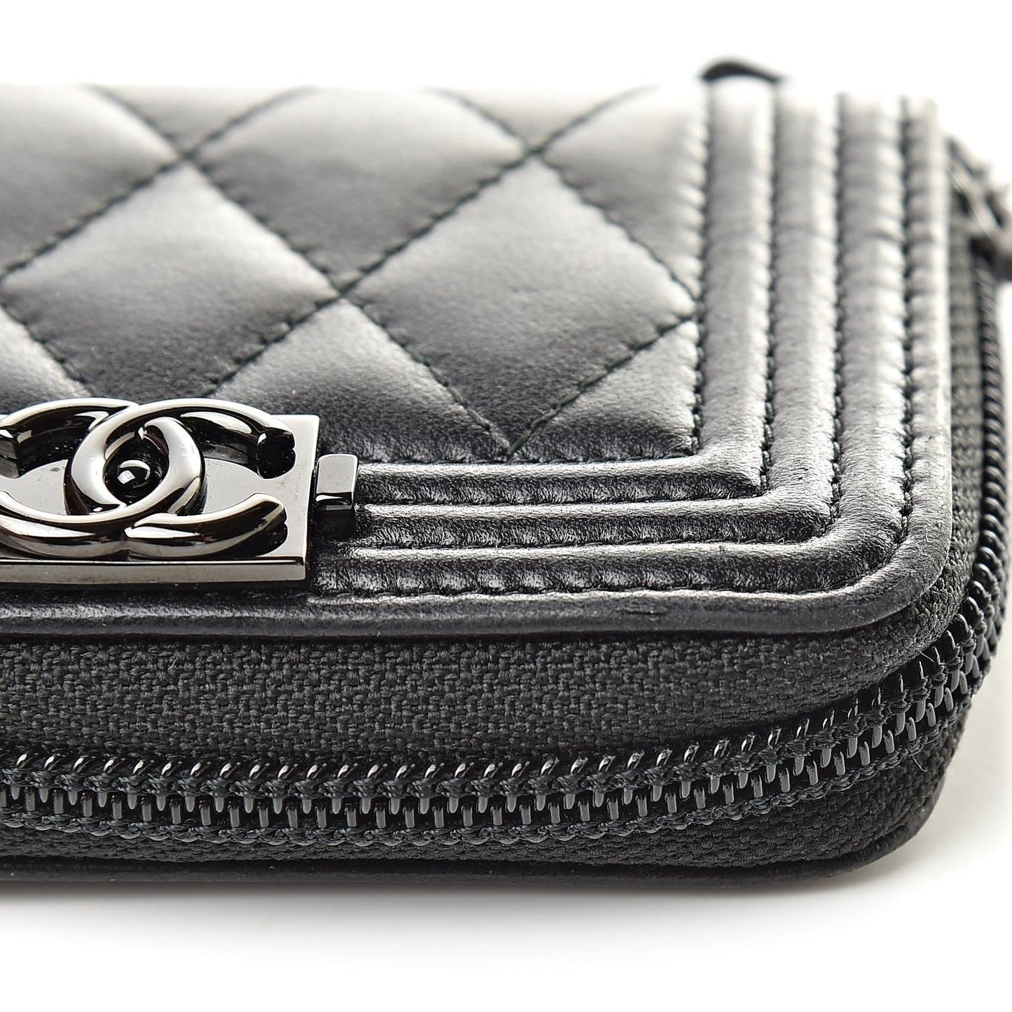 Lambskin Quilted Zip Around Boy Coin Purse Wallet So Black