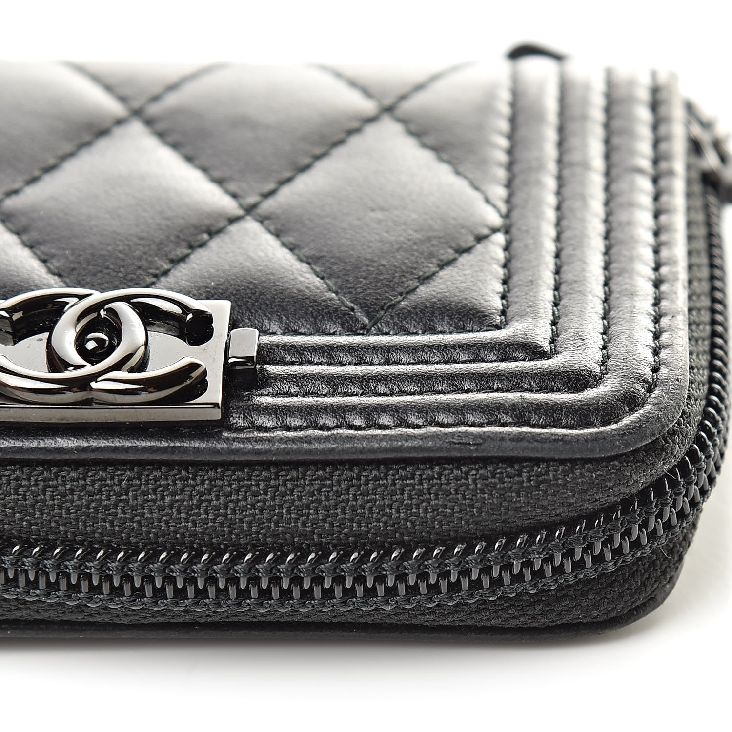 Chanel Lambskin Quilted Zip Around Boy Coin Purse Wallet So Black 12 of 12