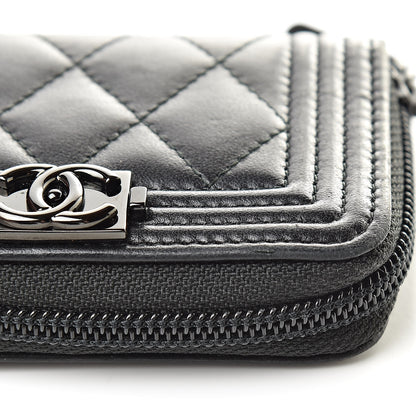 Chanel Lambskin Quilted Zip Around Boy Coin Purse Wallet So Black 12 of 12