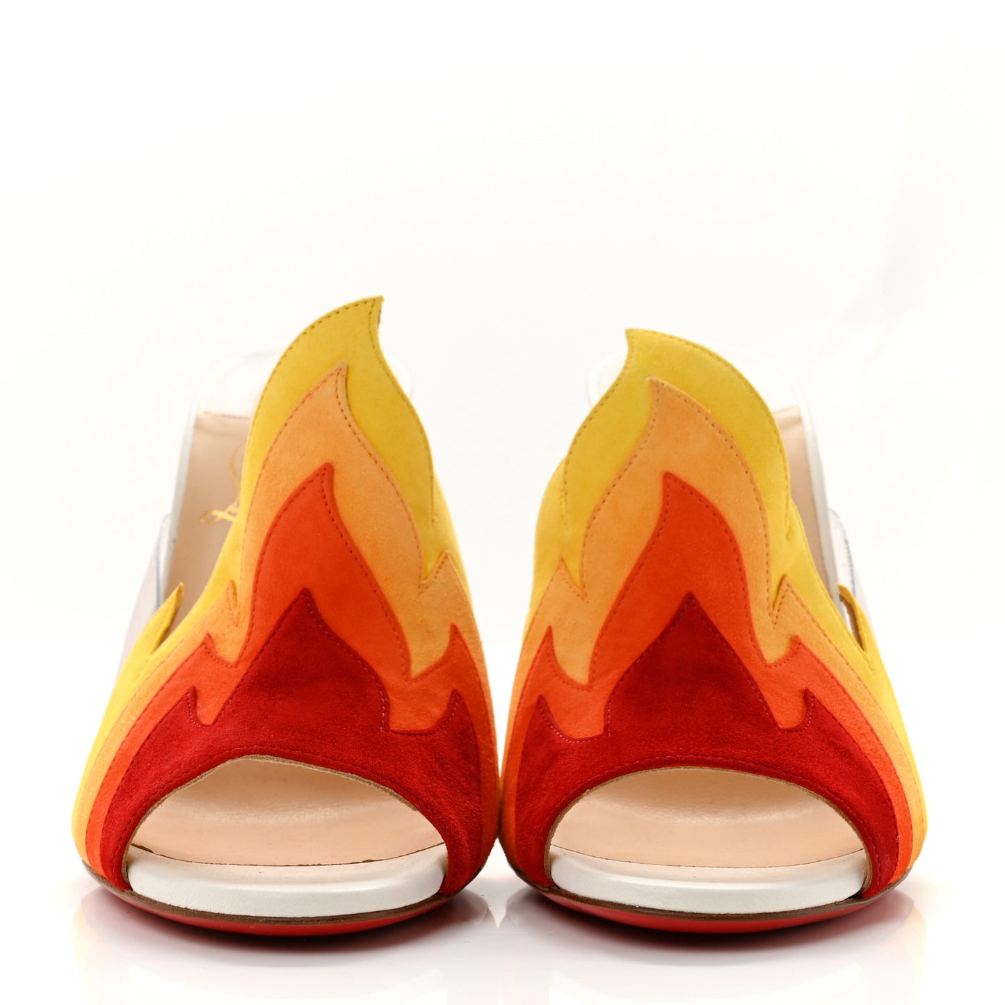 Suede PVC Flame Peep Toe Pumps 38 White Multicolor