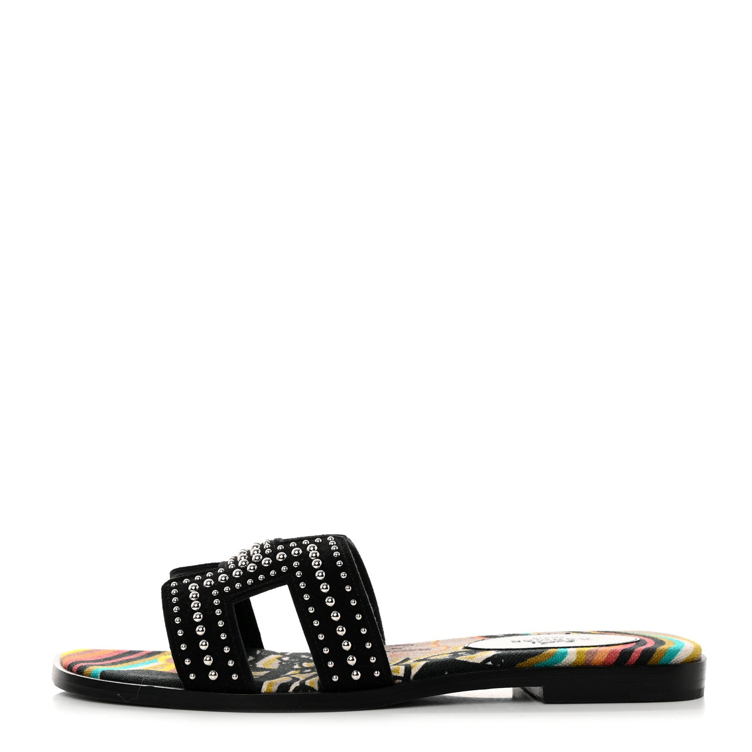 Hermes Suede Goatskin Studded Oran Sandals 36 Black 1 of 10