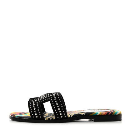 Hermes Suede Goatskin Studded Oran Sandals 36 Black 1 of 10