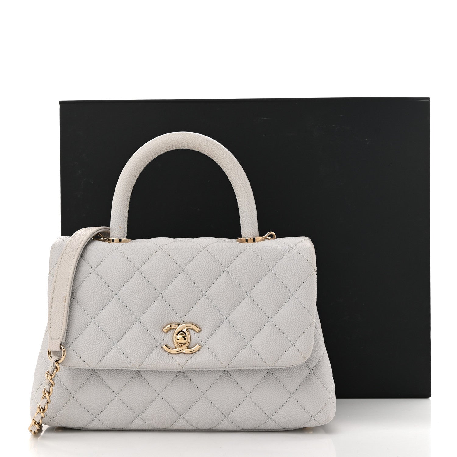Chanel Caviar Quilted Mini Coco Handle Flap Light Grey 12 of 12