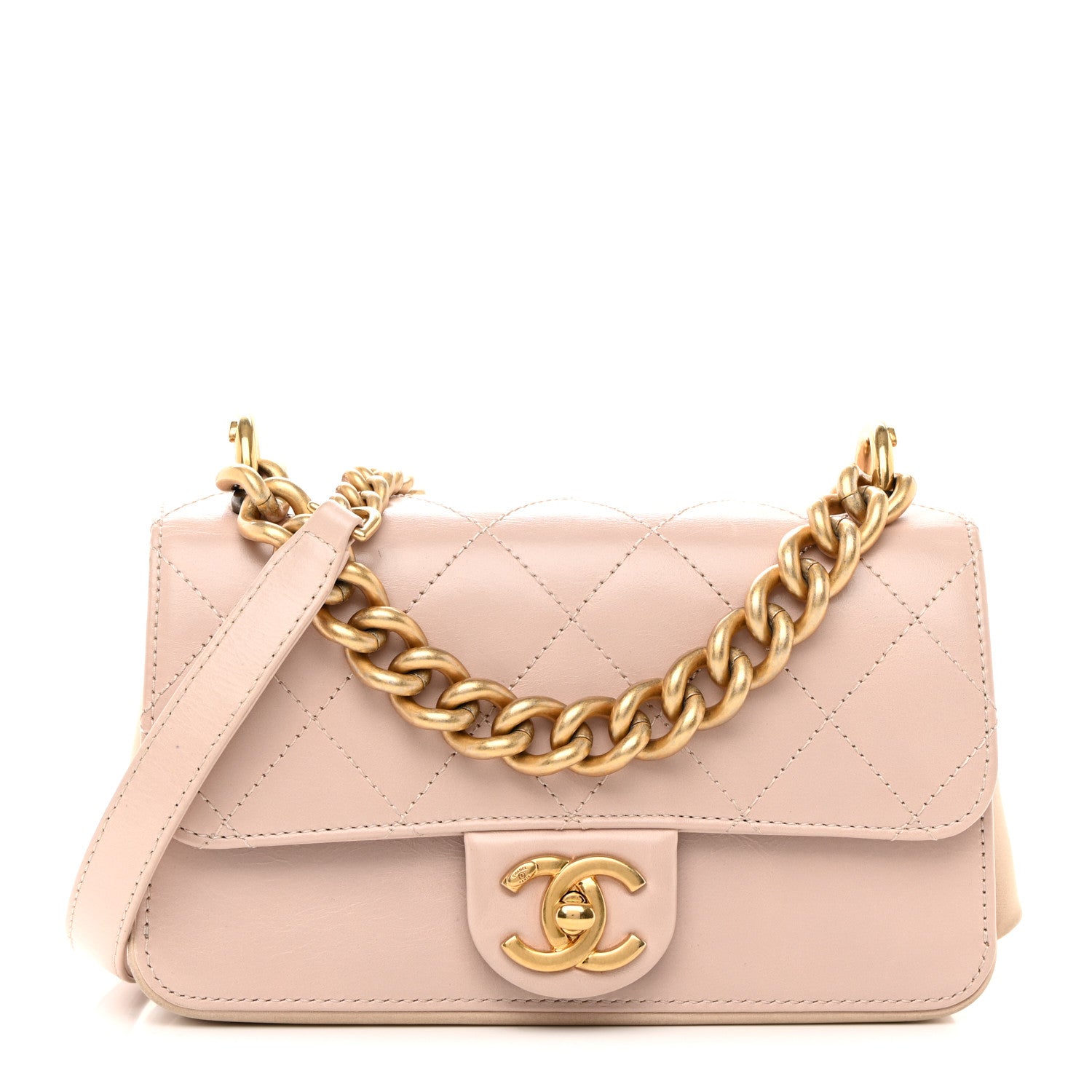 Chanel Glazed Calfskin Quilted Mini Straight Lined Flap Beige 1 of 12