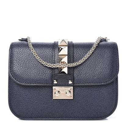Valentino Garavani Pebbled Calfskin Small Glam Lock Rockstud Flap Deep Denim 1 of 9