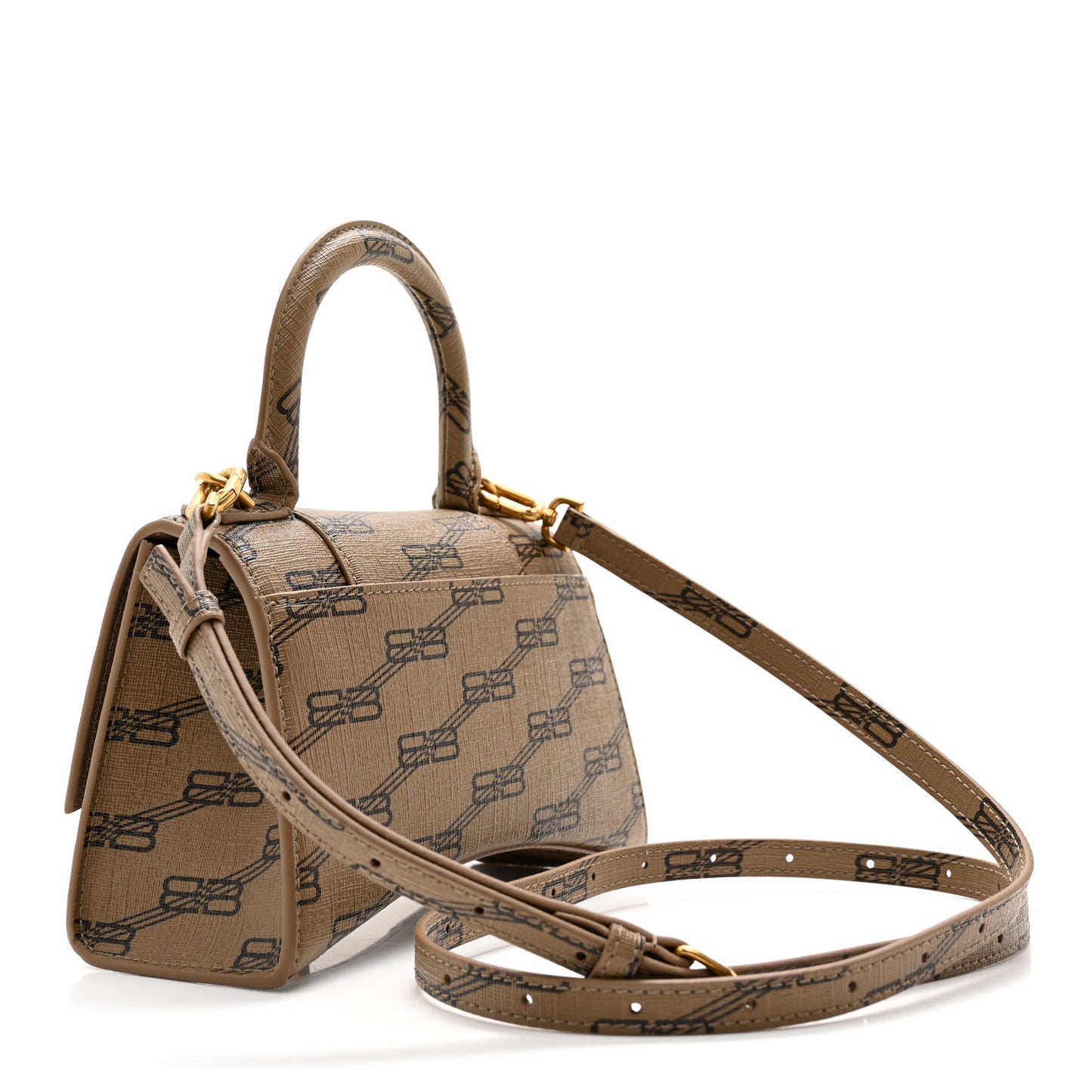 Coated Canvas BB Monogram Hourglass Top Handle Bag XS Beige Brown