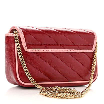 Gucci Azalea Calfskin Enamel Matelasse Diagonal Super Mini Torchon GG Marmont Shoulder Bag New Cherry Red Wild Rose 3 of 13