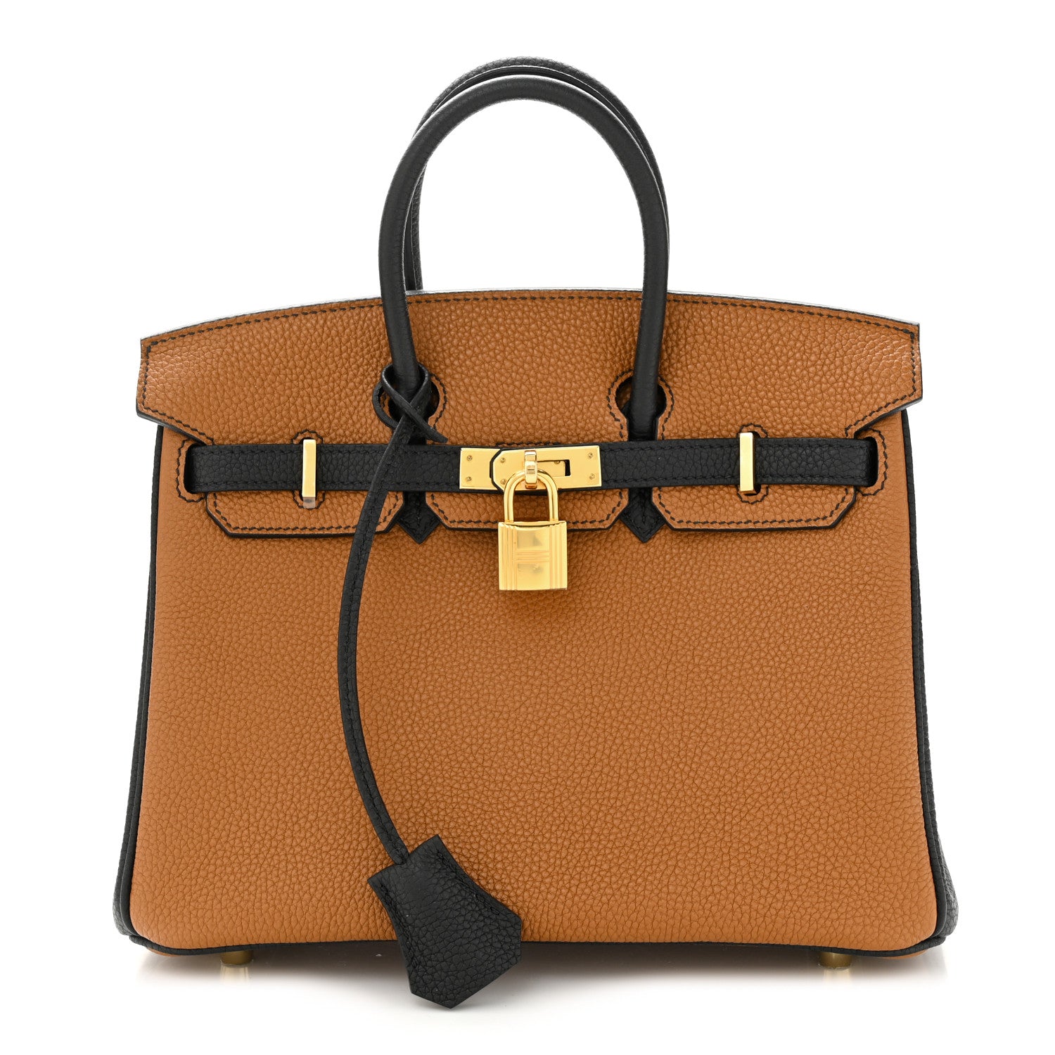 Hermes Togo Horseshoe Birkin 25 Gold Black 1 of 11