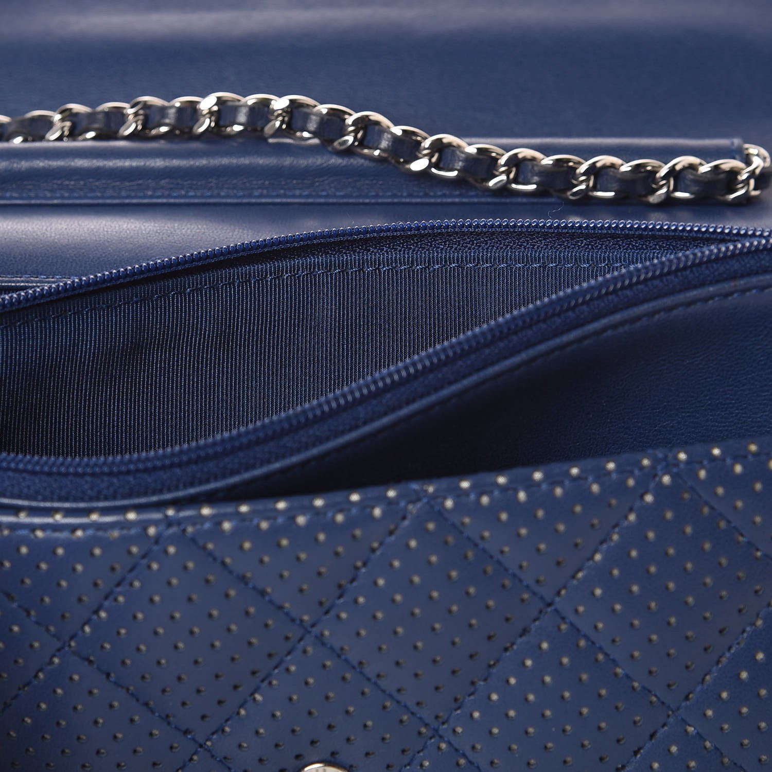 Chanel Perforated Lambskin Quilted Wallet On Chain WOC Blue 10 of 18
