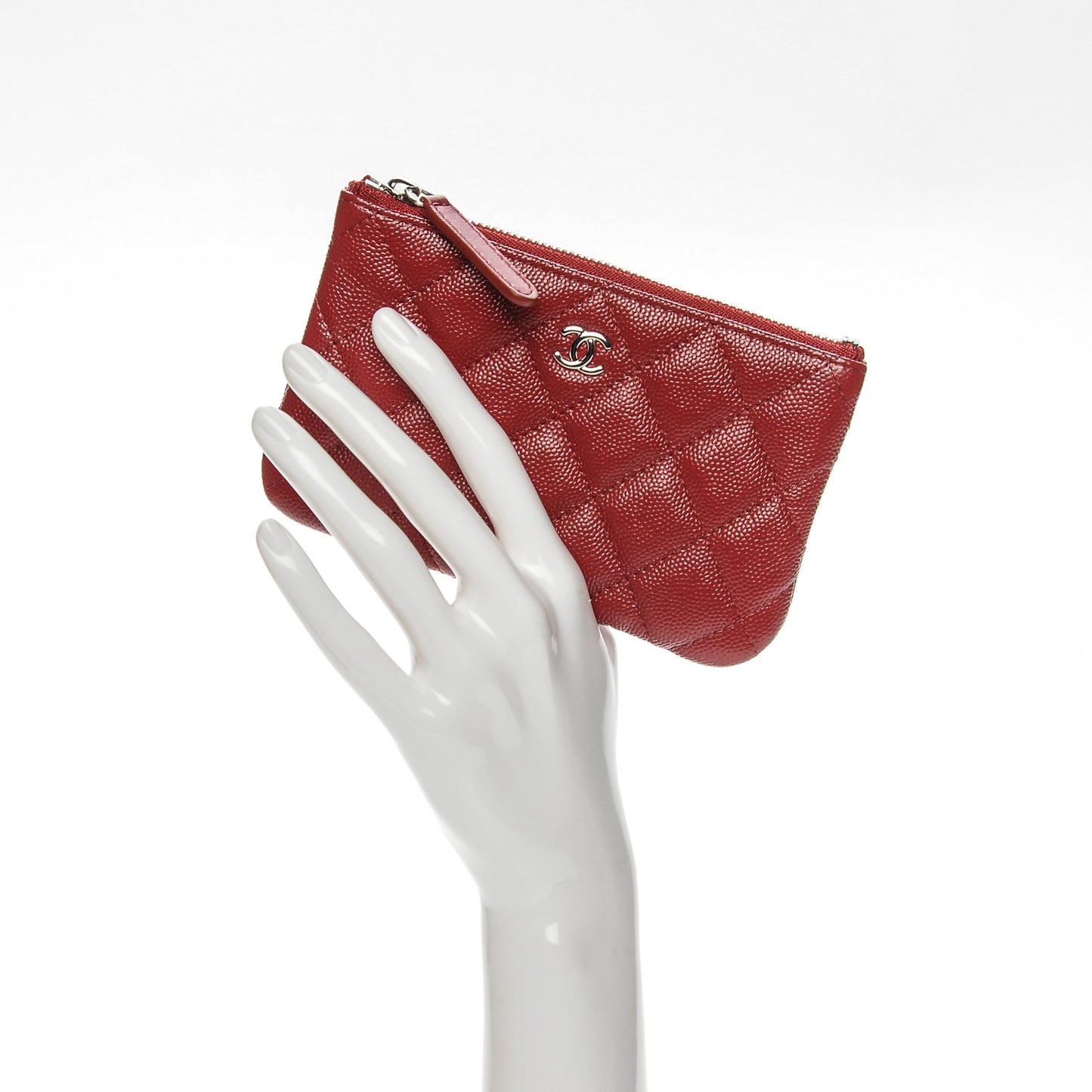 Caviar Quilted Small Cosmetic Case Dark Red