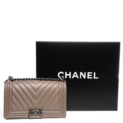 Chanel Calfskin Chevron Medium Boy Flap Grey 5 of 9