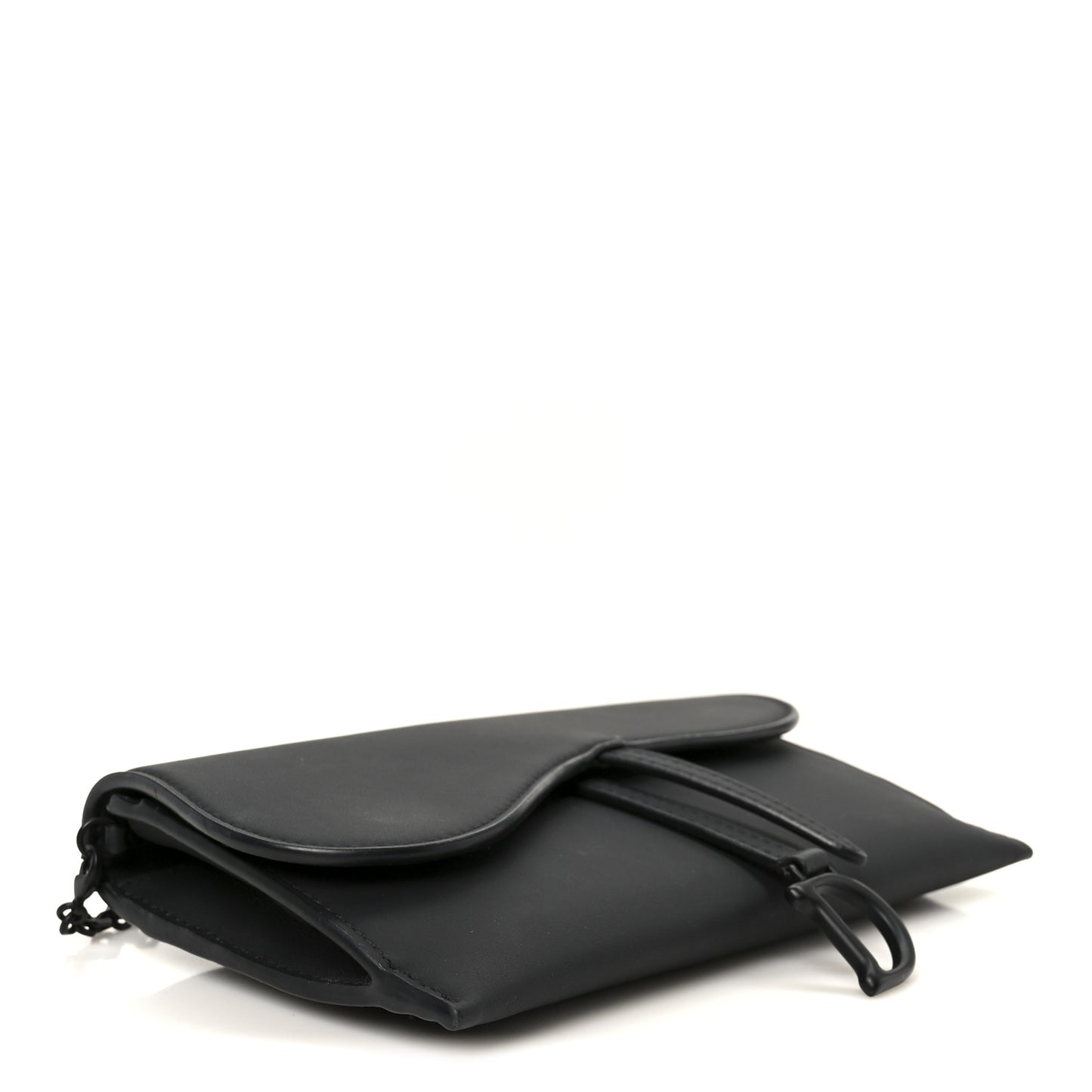 Ultra Matte Calfskin Saddle Chain Wallet Pouch Black