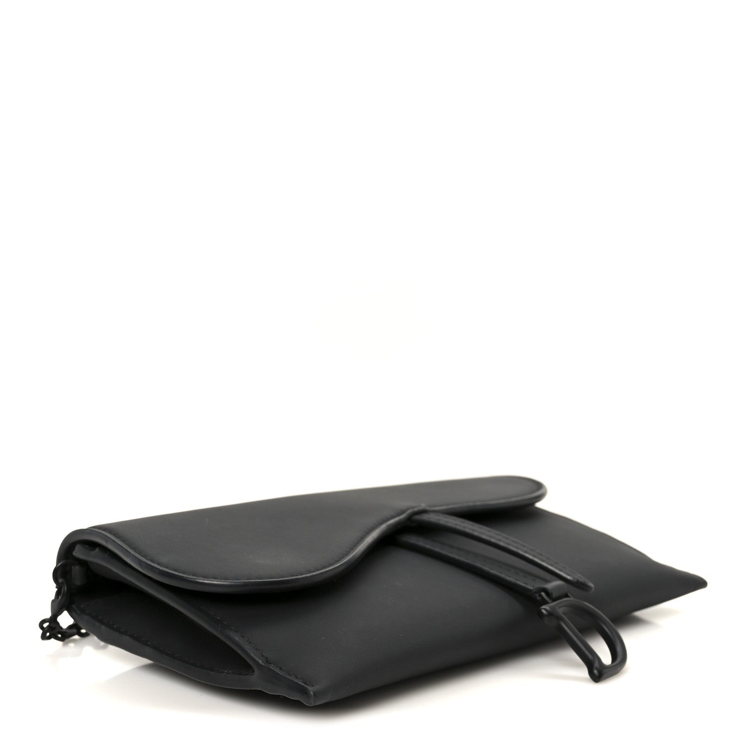 Christian Dior Ultra Matte Calfskin Saddle Chain Wallet Pouch Black 5 of 13