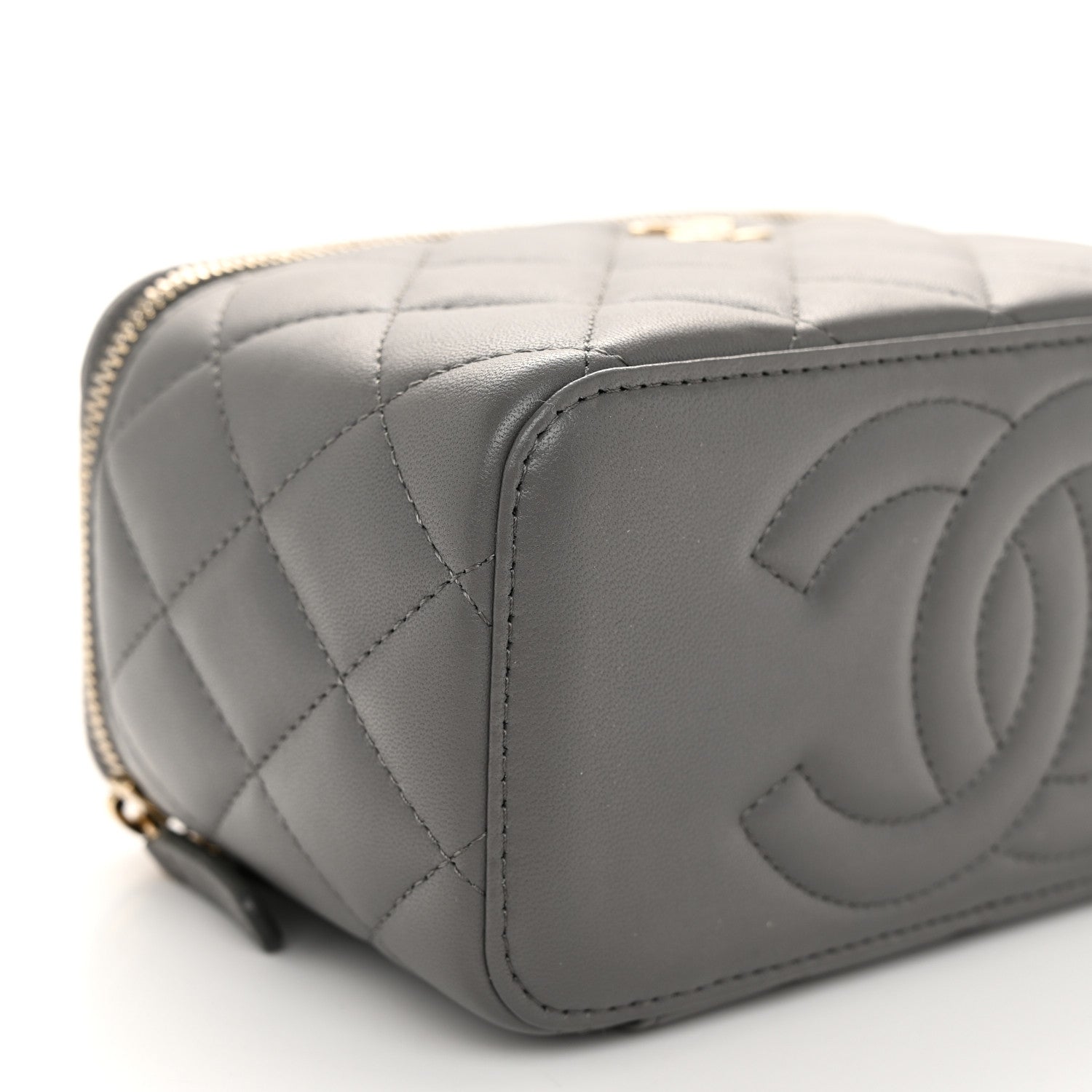 Chanel Lambskin Quilted Small Top Handle Vanity Case With Chain Dark Grey 9 of 12