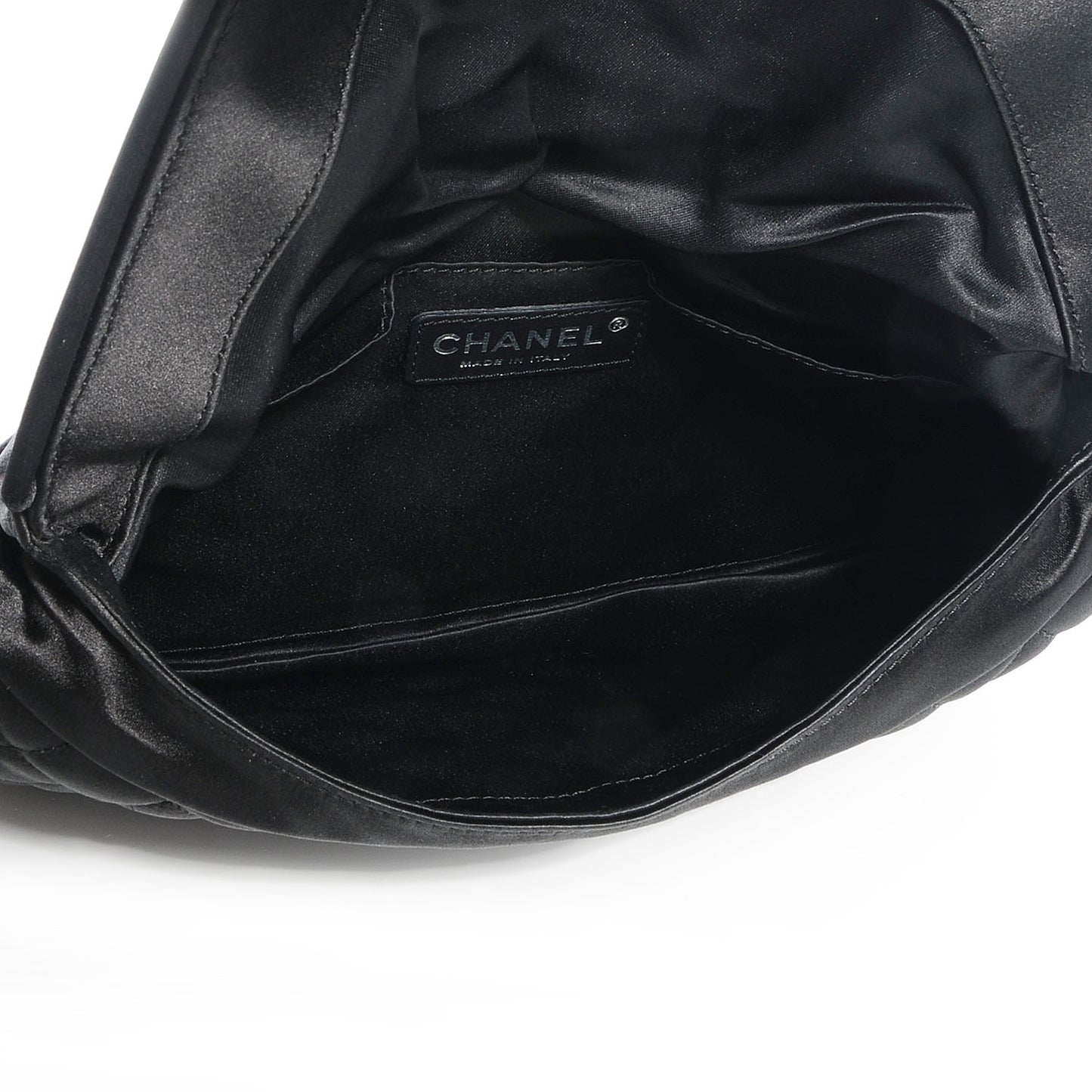 Satin Quilted Flap Clutch Black