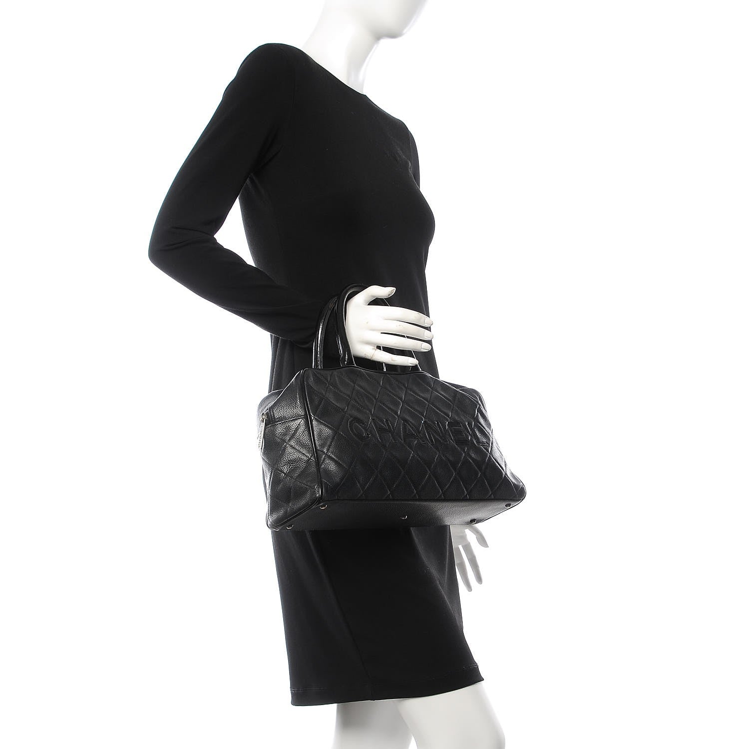 Chanel Caviar Patent Large Bowler Black 2 of 16