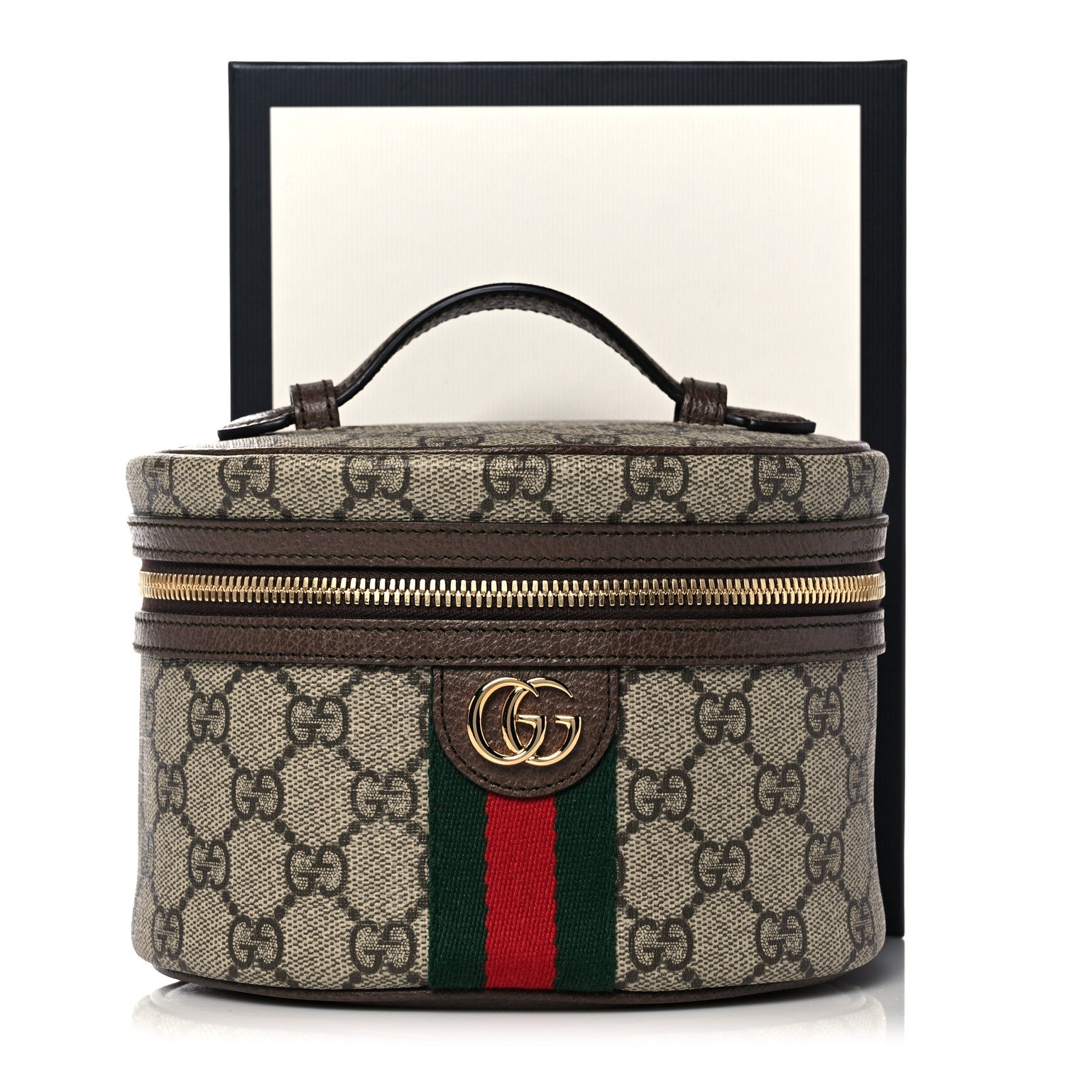 Gucci GG Supreme Monogram Textured Calfskin Web Ophidia Vanity Cosmetic Case Beige Ebony New Acero 12 of 12