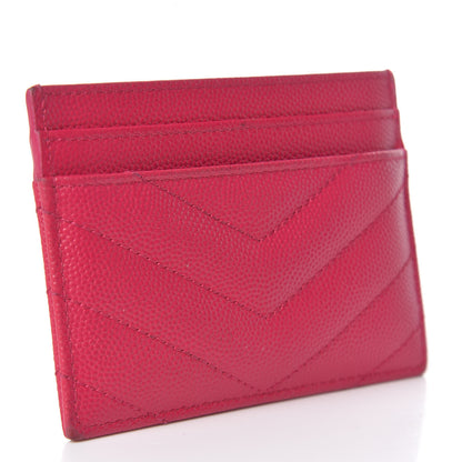 Saint Laurent Grain De Poudre Matelasse Chevron Monogram Credit Card Case Fresh Fuxia 3 of 13