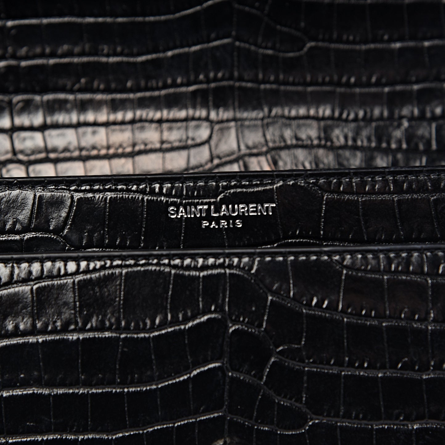 Calfskin Crocodile Embossed Medium Monogram Sunset Black