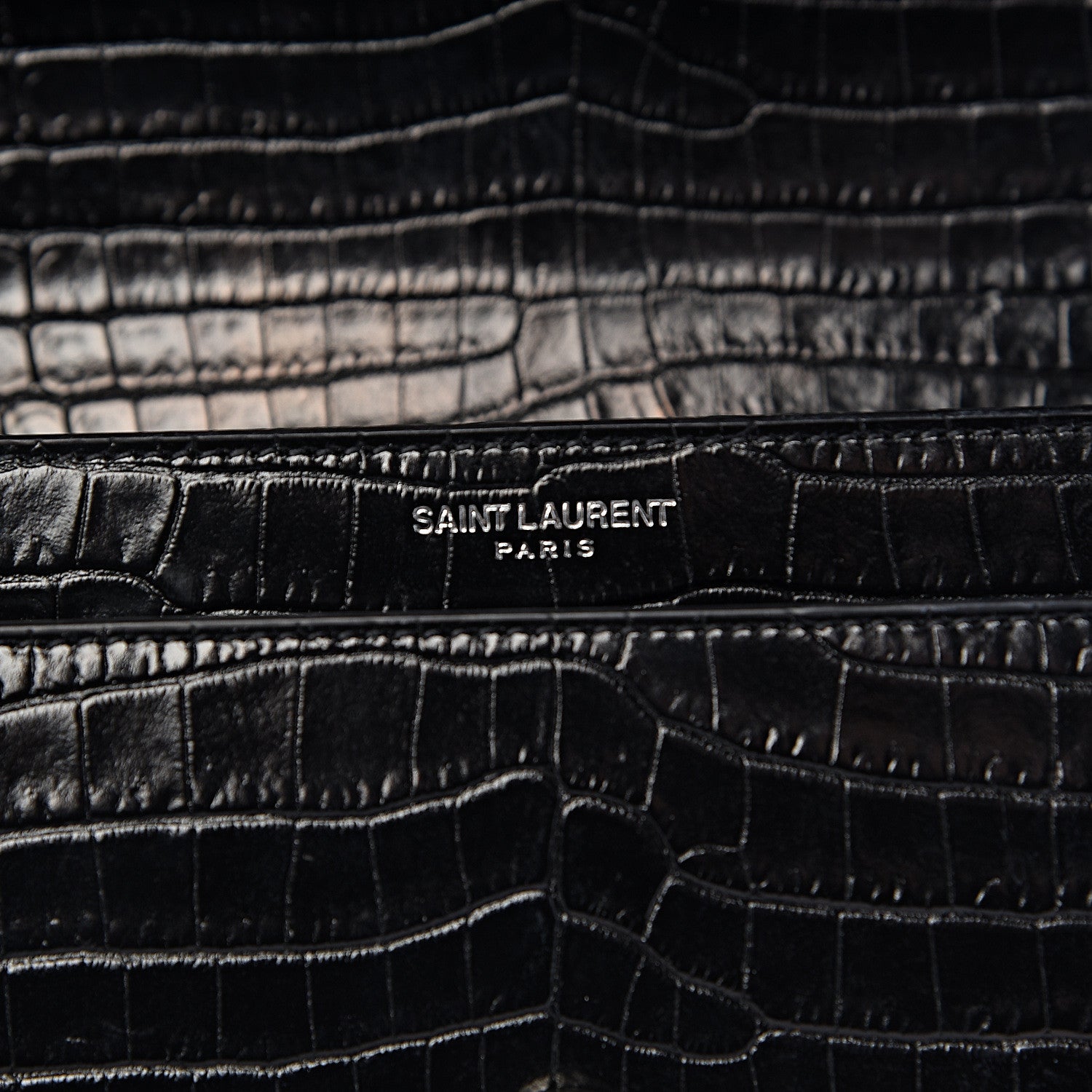 Saint Laurent Calfskin Crocodile Embossed Medium Monogram Sunset Black 6 of 9