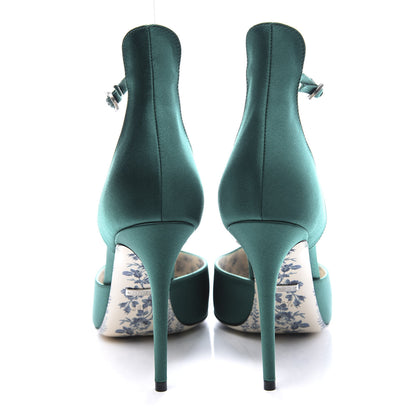 Gucci Satin Daisy Ankle Strap d'Orsay 105 Pumps 38.5 Emerald Green 7 of 10