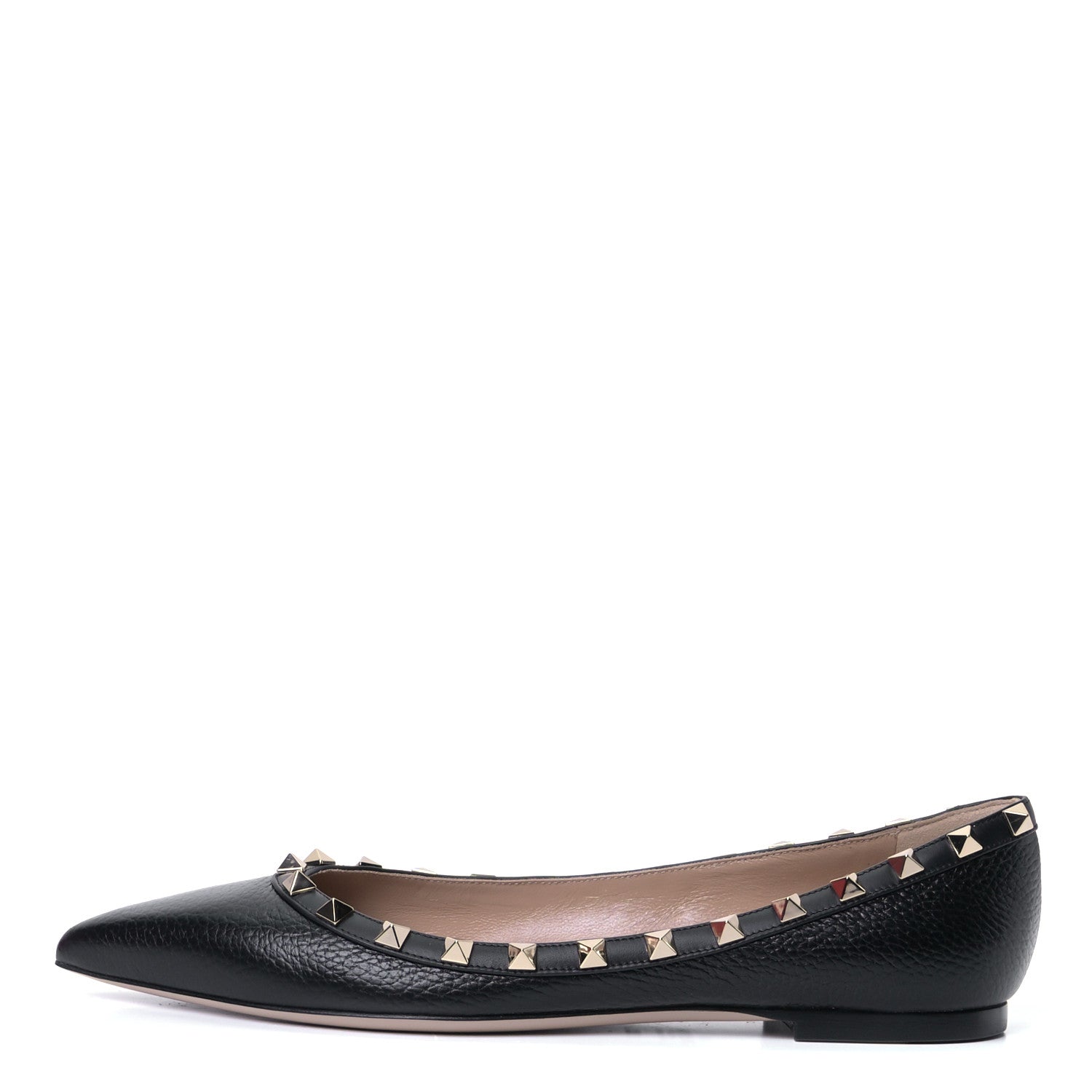 Valentino Garavani Pebbled Calfskin Rockstud Ballerina Flats 38.5 Black 1 of 8