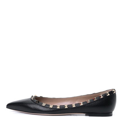 Valentino Garavani Pebbled Calfskin Rockstud Ballerina Flats 38.5 Black 1 of 8