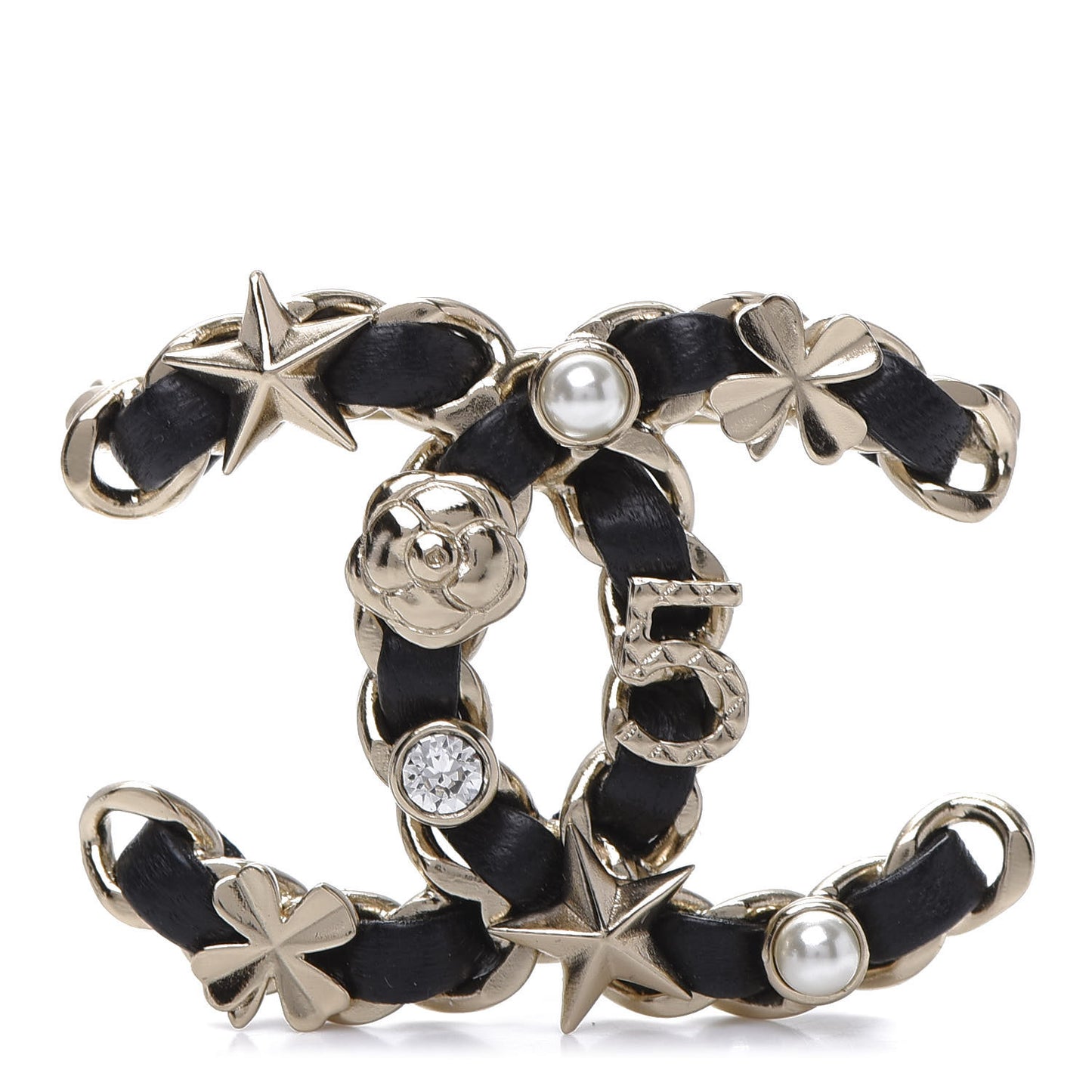 Lambskin Pearl Strass Sergeant Brooch Gold