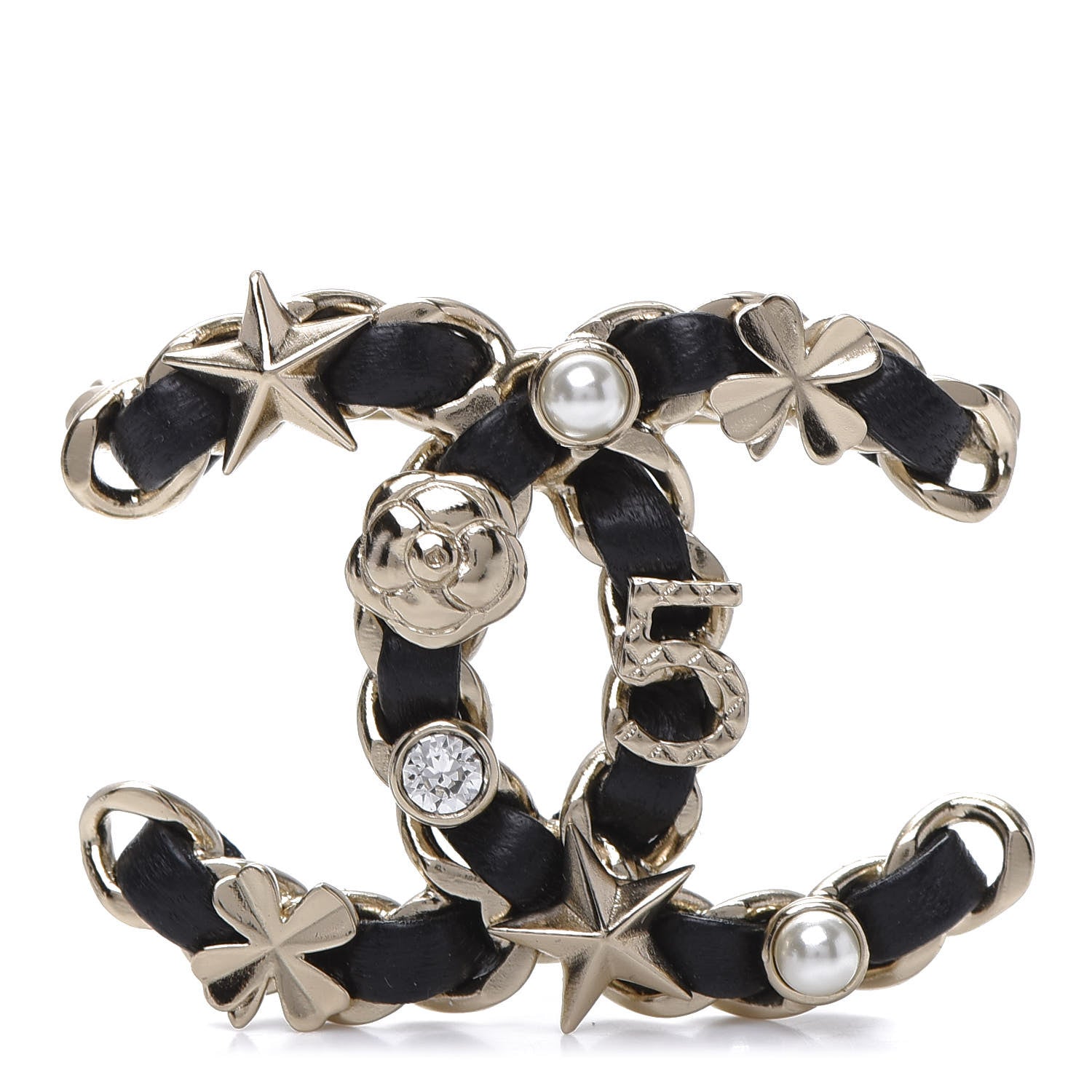 Chanel Lambskin Pearl Strass Sergeant Brooch Gold 1 of 5