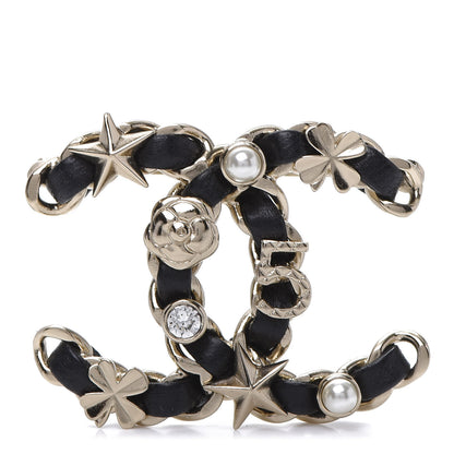 Chanel Lambskin Pearl Strass Sergeant Brooch Gold 1 of 5