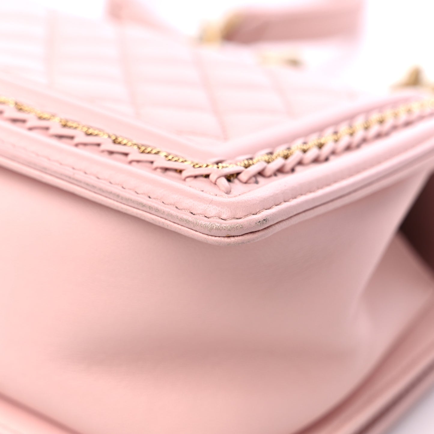 Lambskin Quilted Medium Chain Detail Boy Flap Light Pink