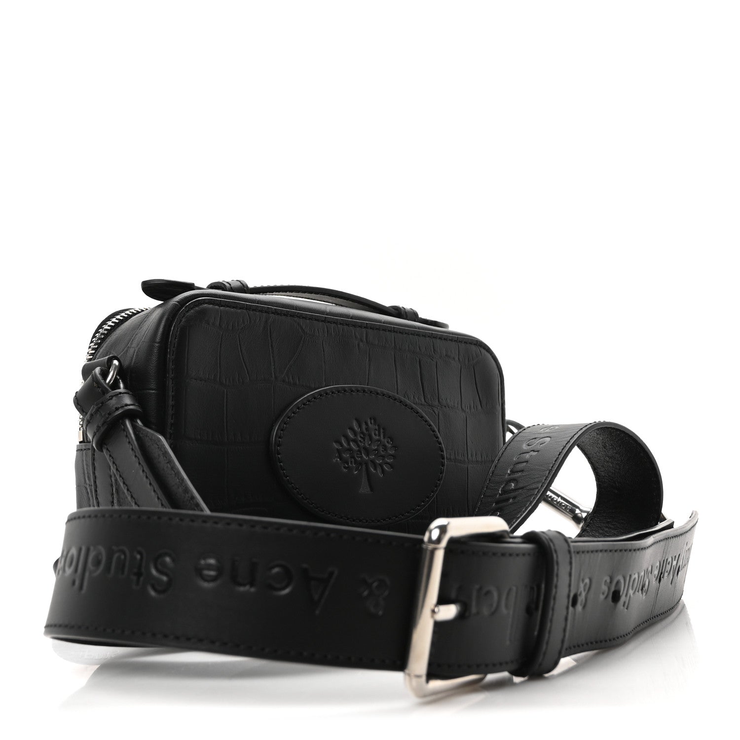 Mulberry x ACNE STUDIOS Calfskin Crocodile Embossed Mini Messenger Bag Black 3 of 9