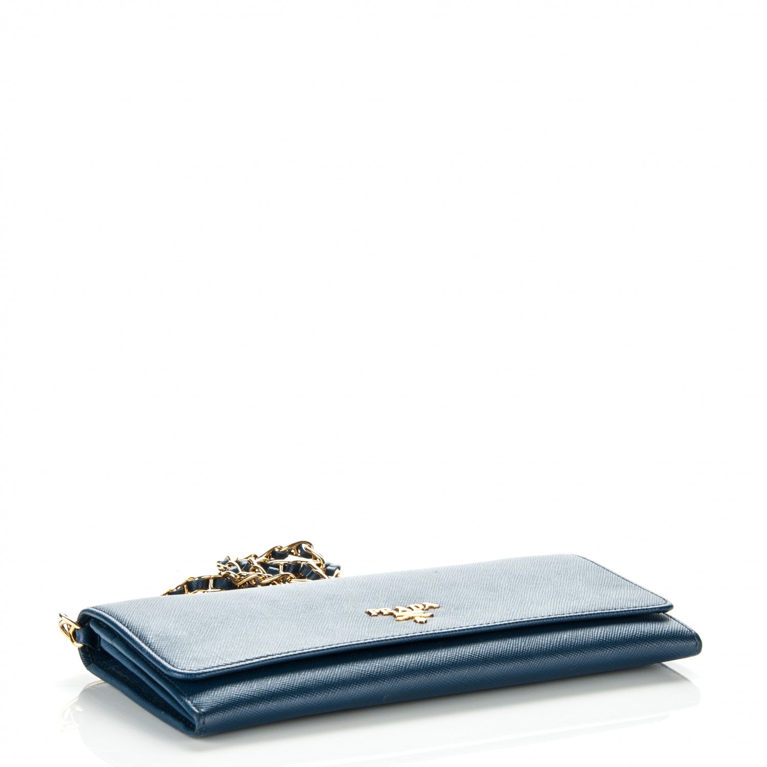Prada Saffiano Metal Oro Chain Wallet Bleuette 4 of 7