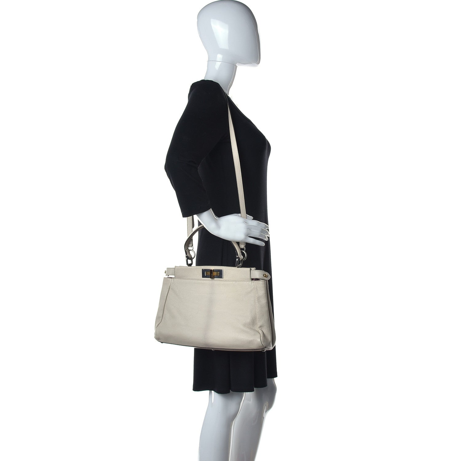 Fendi Goatskin Stingray Medium Peekaboo Iconic Satchel White Pink 2 of 31