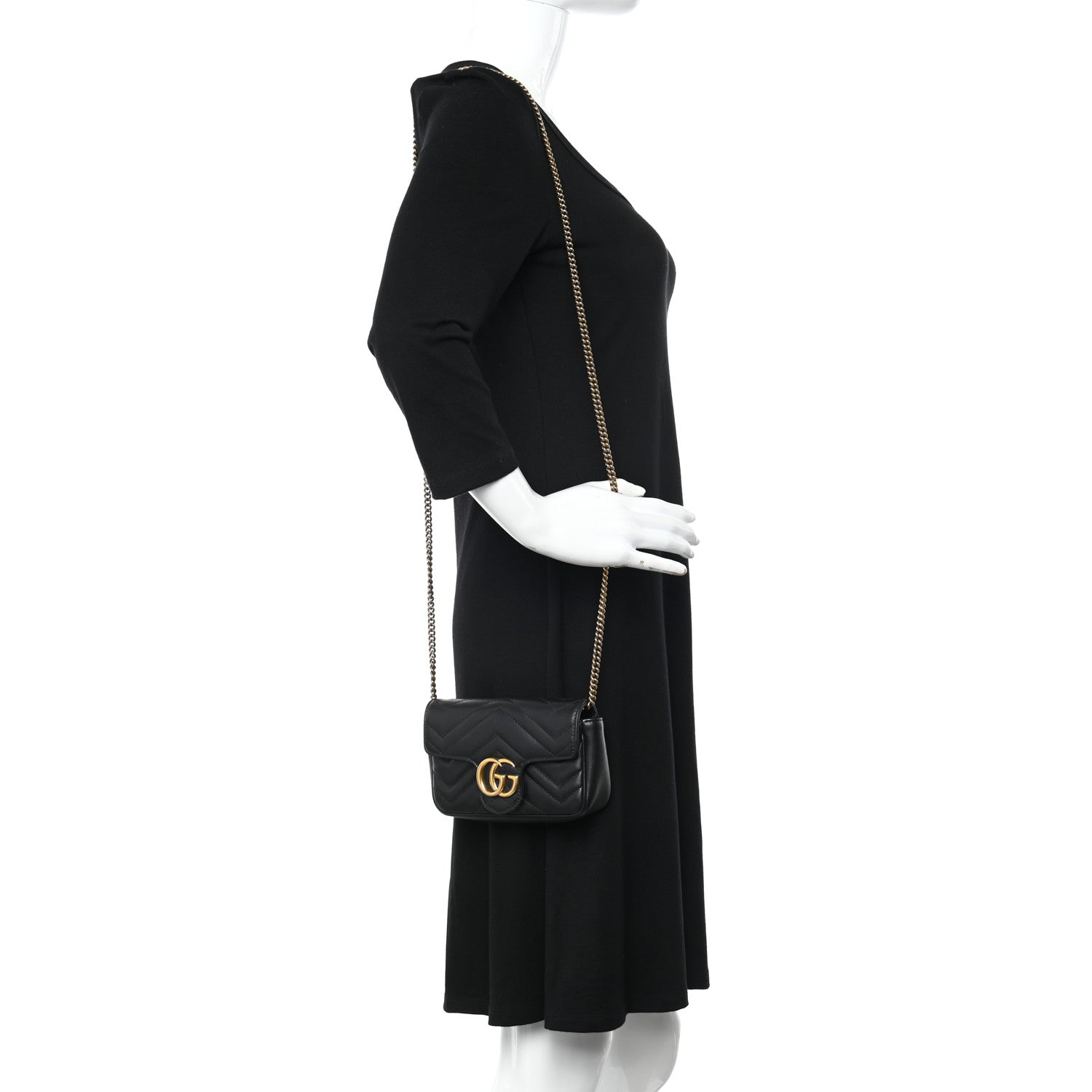 Gucci Calfskin Matelasse Super Mini GG Marmont Shoulder Bag Black 2 of 13