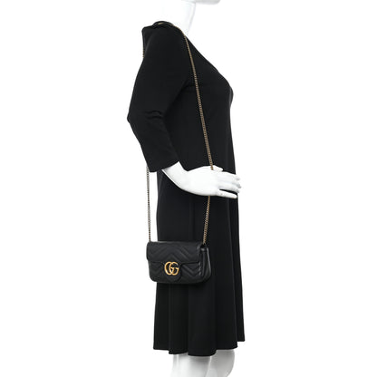 Gucci Calfskin Matelasse Super Mini GG Marmont Shoulder Bag Black 2 of 13
