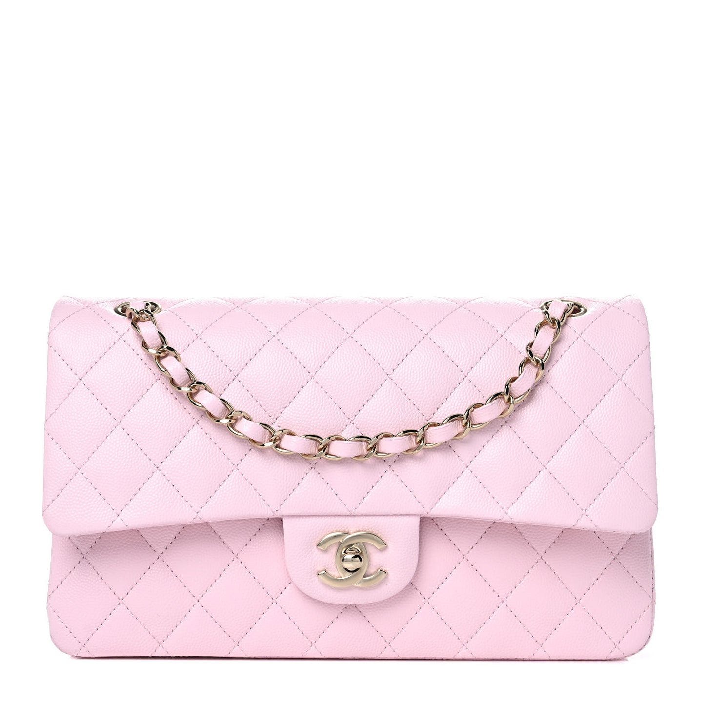 Caviar Quilted Medium Double Flap Light Pink