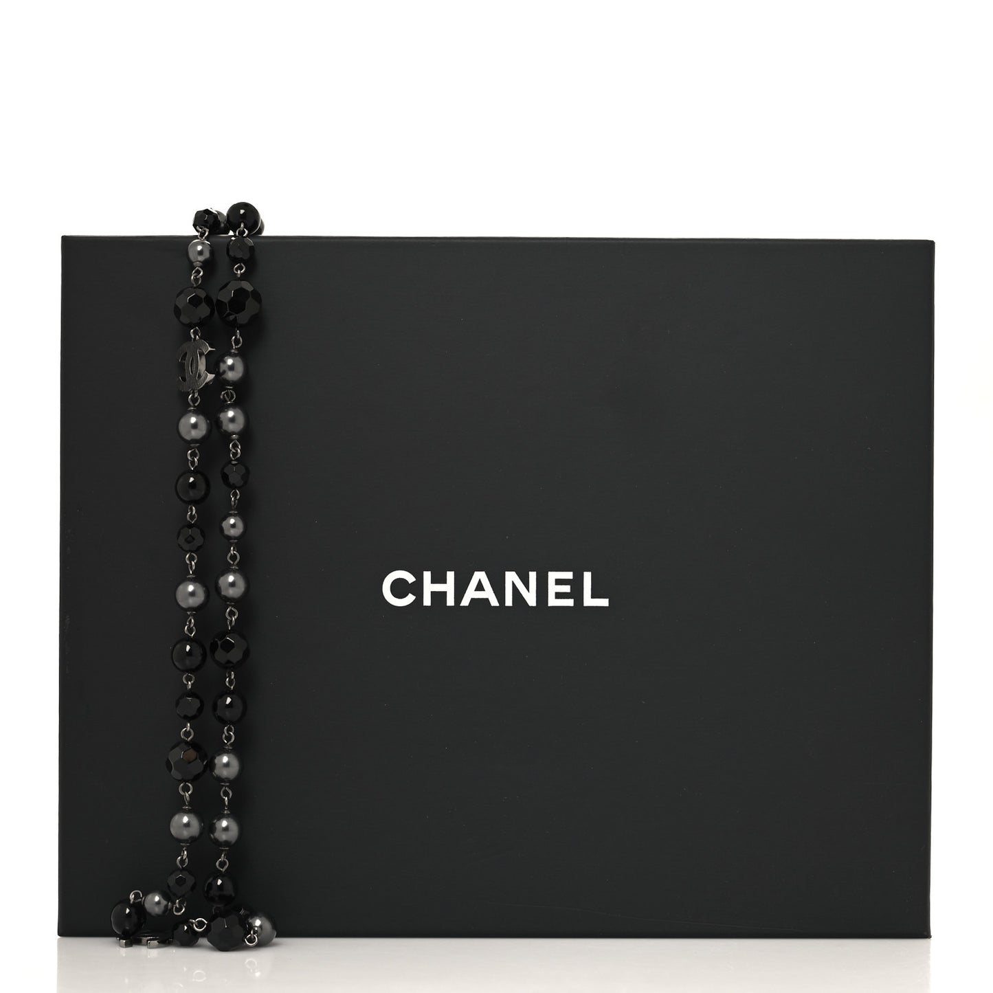 Ruthenium Pearl Beaded CC Long Necklace Black