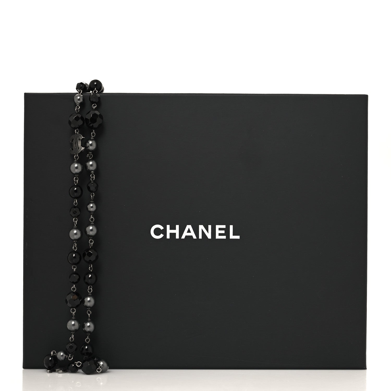Chanel Ruthenium Pearl Beaded CC Long Necklace Black 5 of 5