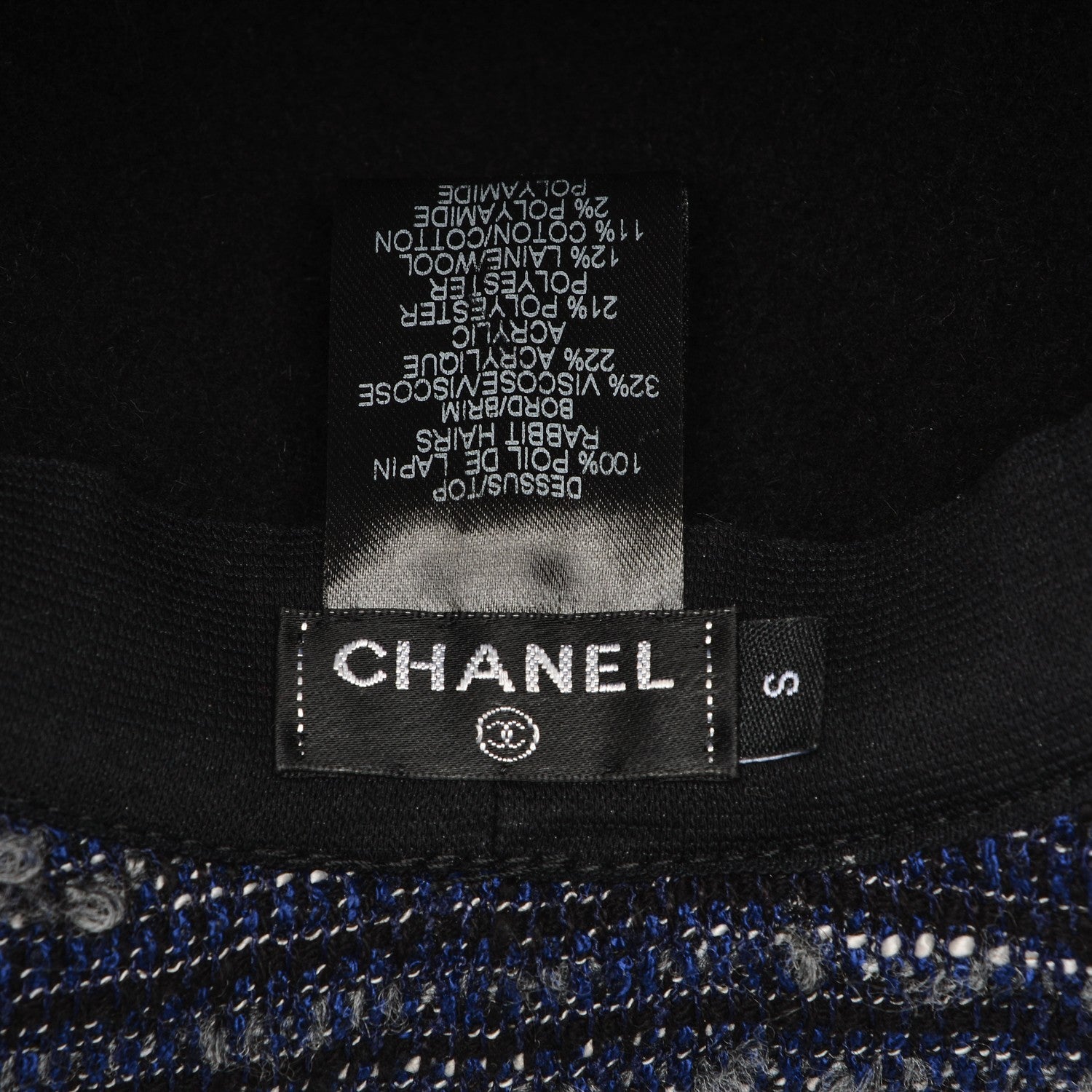Chanel Tweed Felt CC Fedora Hat S Blue Black 6 of 8