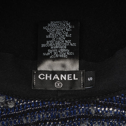 Chanel Tweed Felt CC Fedora Hat S Blue Black 6 of 8